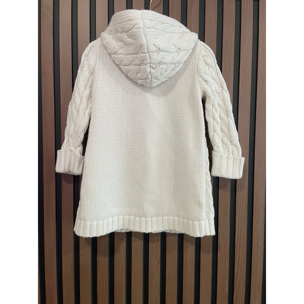 Hoodie Sweater Ecru Fisherman Cable Knit Toggle Hood Cardigan Cotton 18-24 Month - Picture 5 of 8